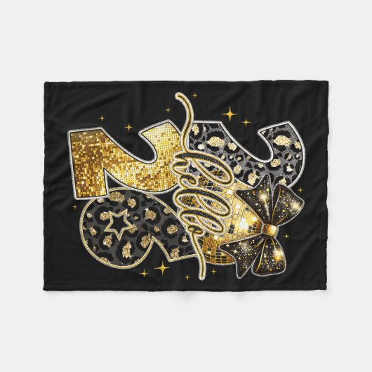 Hello 2026 Coquette Bow Leopard New Years Eve Part Fleecedecke (Vorderseite (Horizontal))