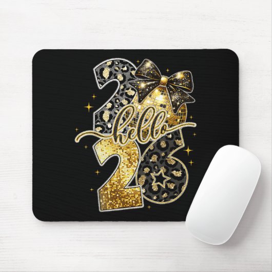 Hello 2026 Coquette Bow Leopard New Years Eve Part Mousepad (Mit Mouse)