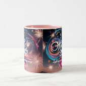 Hello 2026 Cosmic Swirl Fireworks Two-Tone Mug Zweifarbige Tasse (Mittel)