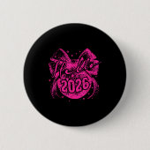Hello 2026 Disco Ball Coquette Bow Happy New Year Button (Vorderseite)