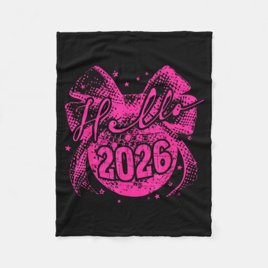 Hello 2026 Disco Ball Coquette Bow Happy New Year Fleecedecke (Vorderseite)