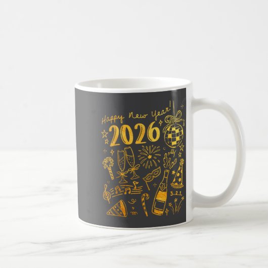 Hello 2026 Disco Ball Coquette Bow Happy New Year Kaffeetasse (Rechts)