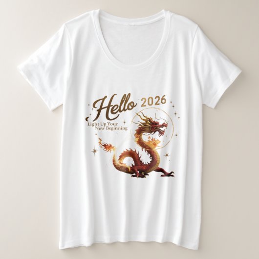 Hello 2026 Golden Dragon Plus Size Women's T-Shirt (Design vorne)