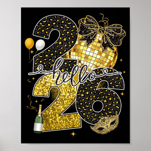 Hello 2026 Happy New Year Disco Ball Nye Countdown Poster (Vorne)