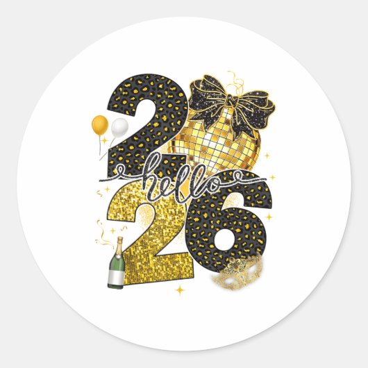 Hello 2026 Happy New Year Disco Ball Nye Countdown Runder Aufkleber (Vorderseite)