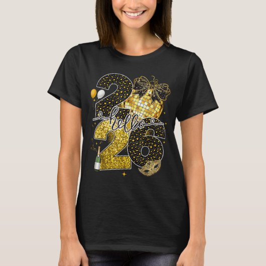 Hello 2026 Happy New Year Disco Ball Nye Countdown T-Shirt (Vorderseite)