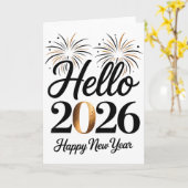 Hello 2026 Happy New Year Retro Glam Karte (Gelbe Blume)