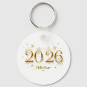 Hello 2026 Keychain – Elegant Gold New Year Charm Schlüsselanhänger (Vorderseite)