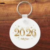 Hello 2026 Keychain – Elegant Gold New Year Charm Schlüsselanhänger (Vorderseite)