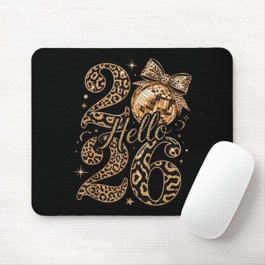 Hello 2026 Leopard Coquette Disco Ball Happy New Y Mousepad (Mit Mouse)
