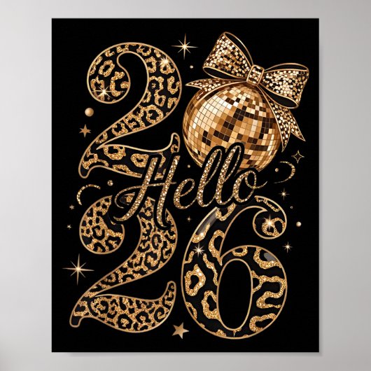 Hello 2026 Leopard Coquette Disco Ball Happy New Y Poster (Vorne)