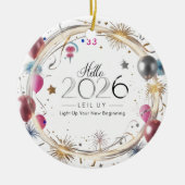 Hello 2026 Metallic Balloons Circle Keramik Ornament (Vorne)