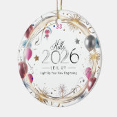 Hello 2026 Metallic Balloons Circle Keramik Ornament (Links)