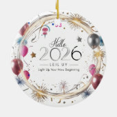 Hello 2026 Metallic Balloons Circle Keramik Ornament (Hinten)
