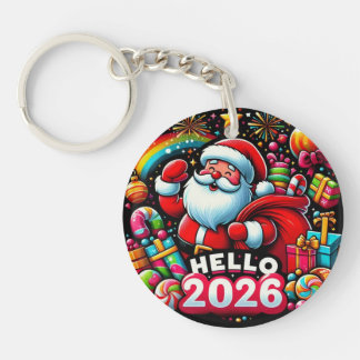 Hello 2026 Santa Claus Christmas Custom New Year Schlüsselanhänger