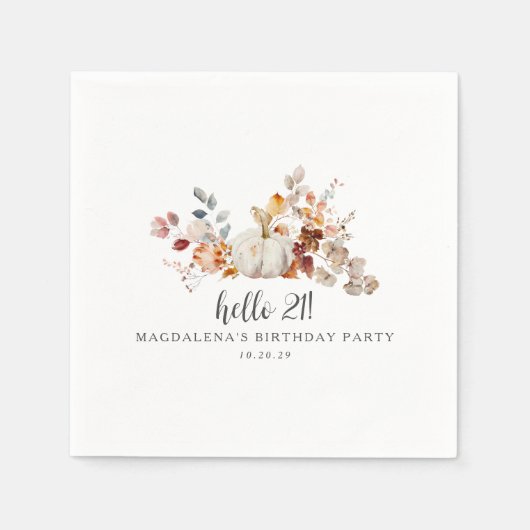 Hello 21 Herbst Pumpkin Blätter Custom Birthday Serviette (Vorderseite)