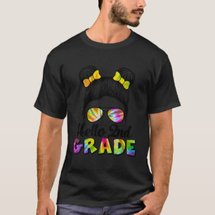 Hello 2Nd Grade 2023 2024 Messy Hair Bun Gefärbte T-Shirt