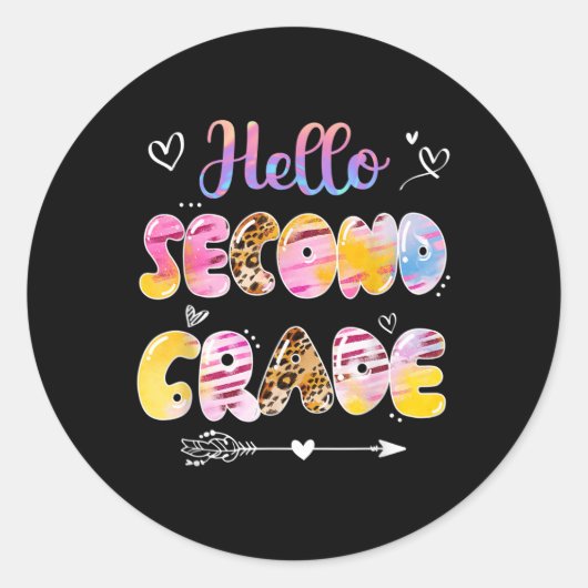 Hello 2nd Grade Leopard Tie Dye Back To School  Runder Aufkleber (Vorderseite)