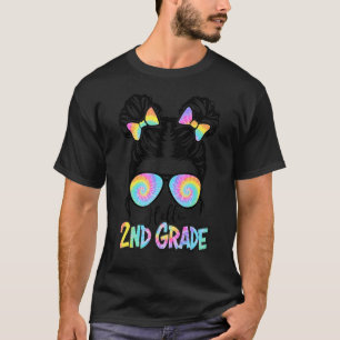 Hello 2nd Grade Messy Bun Girls Gefärbte Krawatte  T-Shirt