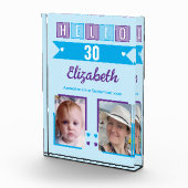 Hello 30 (any age) name est date blue purple fotoblock (Rechts)