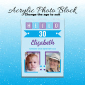 Hello 30 (any age) name est date blue purple fotoblock