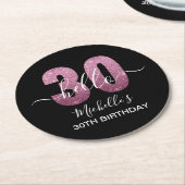 Hello 30! Fun 30th birthday Pink glitter Runder Pappuntersetzer (Angewinkelt)