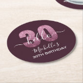 Hello 30! Fun 30th birthday Pink glitter Runder Pappuntersetzer (Angewinkelt)