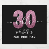 Hello 30! Modern 30th birthday Pink glitter Bierflaschenetikett (Einzelnes Label)