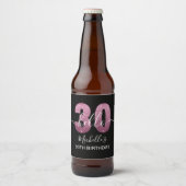 Hello 30! Modern 30th birthday Pink glitter Bierflaschenetikett (Vorderseite)