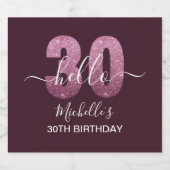 Hello 30! Modern 30th birthday Pink glitter Bierflaschenetikett (Einzelnes Label)
