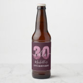 Hello 30! Modern 30th birthday Pink glitter Bierflaschenetikett (Vorderseite)