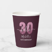 Hello 30! Modern 30th birthday Pink glitter Pappbecher (Rückseite)
