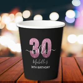 Hello 30! Modern 30th birthday Pink glitter Pappbecher