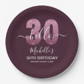 Hello 30! Modern 30th birthday Pink glitter Pappteller (Vorderseite)