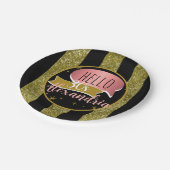 hello 30 Personalized 30th birthday glitter stripe Pappteller (Schrägansicht)