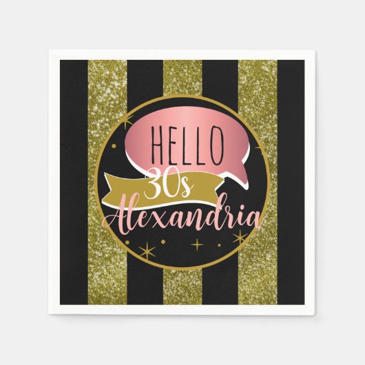 hello 30 Personalized 30th birthday glitter stripe Serviette (Vorderseite)