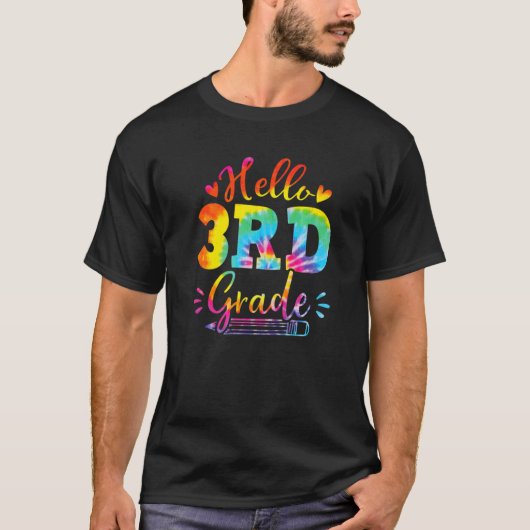 Hello 3rd Grade Gefärbte Krawatte Team Dritter Gra T-Shirt (Vorderseite)