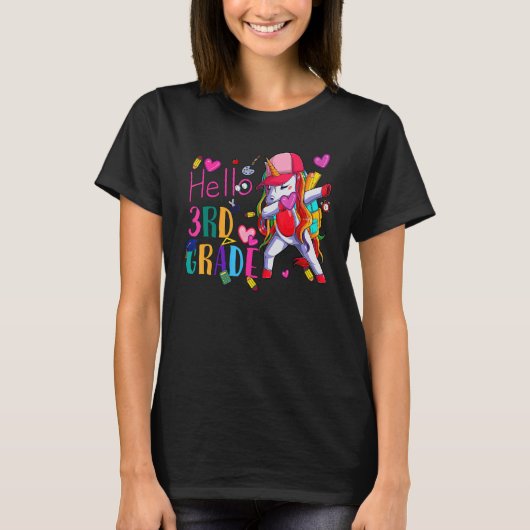 Hello 3rd Grade Rainbow Teachers Kids Back to Scho T-Shirt (Vorderseite)