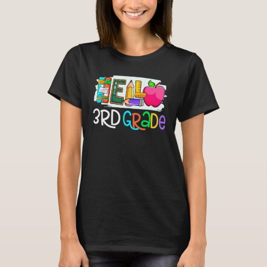 Hello 3rd grade Retro teacher team Third grade squ T-Shirt (Vorderseite)