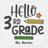 Hello 3rd Grade School Quadratischer Aufkleber (Vorderseite)