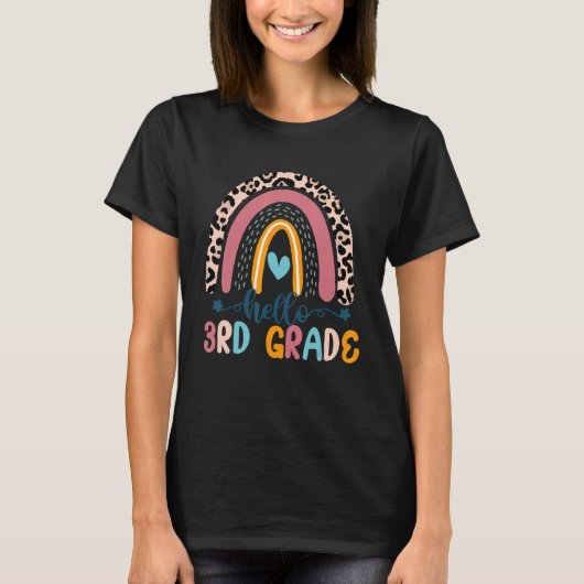 Hello 3rd Grade Teacher Leopard Rainbow Back To Sc T-Shirt (Vorderseite)
