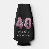 Hello 40! Funny 40th birthday with Pink glitter Flaschenkühler (Vorderseite)