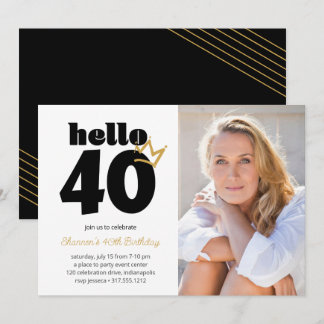 Hello 40 Meilenstein Geburtstag Crown Custom Foto Einladung