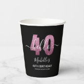 Hello 40! Modern 40th birthday with Pink glitter Pappbecher (Rückseite)