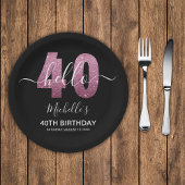 Hello 40! Modern 40th birthday with Pink glitter Pappteller