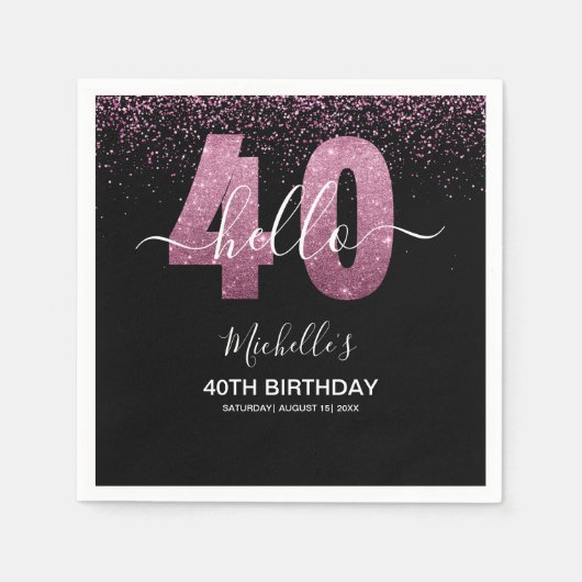 Hello 40! Modern 40th birthday with Pink glitter Serviette (Vorderseite)