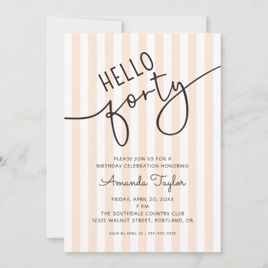 Hello 40 Modern Script Chic 40th Birthday Party Einladung (Vorderseite)