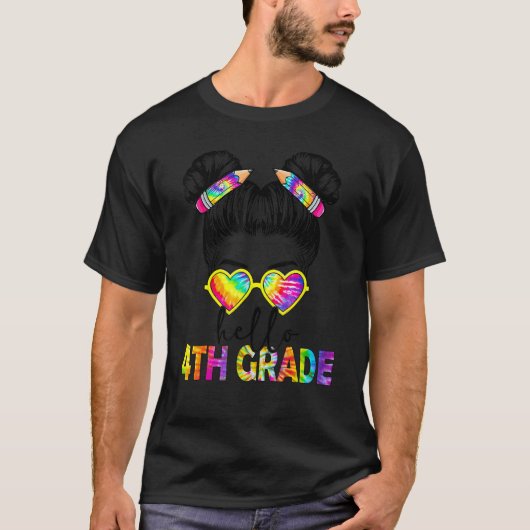 Hello 4th Grade Back To School Girls Messy Hair Bu T-Shirt (Vorderseite)