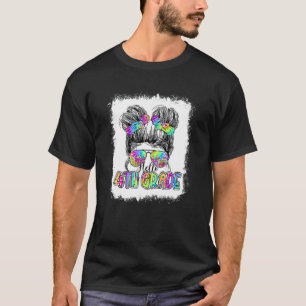 Hello 4th Grade Messy Bun Girls Gefärbte Krawatte T-Shirt