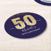 Hello 50! -50th Birthday with Gold Glitter Runder Pappuntersetzer (Angewinkelt)